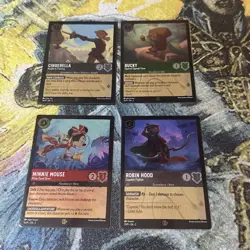 4/Set Disney Lorcana League Floodborn Promos Cinderella Bucky Minnie Robin - Image 1
