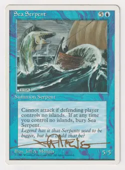 Gold Signed Sea Serpent HP 4th Edition Artist Jeff A. Menges 1995 WOTC MTG Magic - Image 1