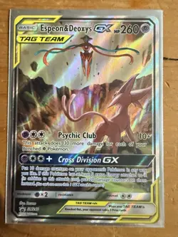 Pokemon Espeon & Deoxys GX SM240 SM Promo Holo English 260 HP TAG TEAM - Image 1