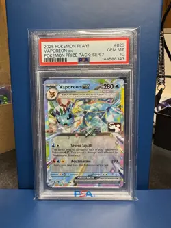 2025 Pokemon Prismatic Vaporeon EX Play Series 7 Prize Pack PSA 10 - Image 1