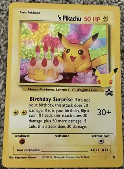 birthday pikachu promo wot 24 holo Pokemon tcg - Image 1