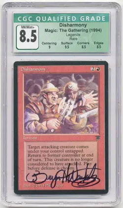 Graded Signed Disharmony CGC 8.5 Legends Artist Bryon Wackwitz MTG Reserved List - Image 1