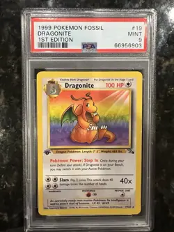 Dragonite 1999 Pokemon Fossil 1st Edition Rare 19/62 EN PSA 9 - Image 1