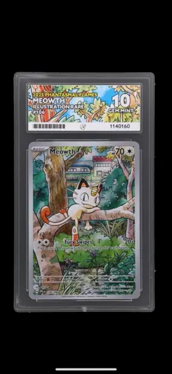 Pokemon TCG ACE GRADED 10! Meowth Illustration Rare 106/094 Phantasmal Flames - Image 1
