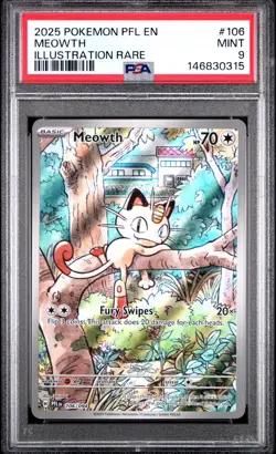 Meowth 106/094 Phantasmal Flames Holo Illustration Rare PSA 9 Pokemon TCG - Image 1