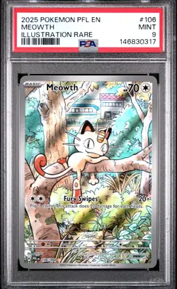Meowth 106/094 Phantasmal Flames Holo Illustration Rare PSA 9 Pokemon TCG - Image 1