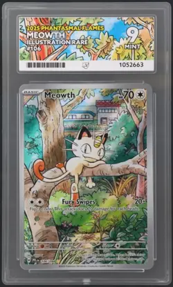 Pokemon TCG Meowth 106/094 Phantasmal Flames Illustration Rare Ace Mint 9 - Image 1