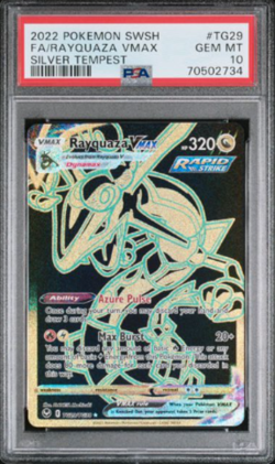 2022 POKEMON SWORD & SHIELD SILVER TEMPEST #TG29 RAYQUAZA VMAX FULL ART PSA 10 - Image 1