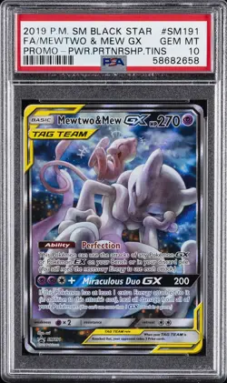 2019 POKEMON SM BLACK STAR PROMO #SM191 FULL ART/MEWTWO & MEW GX PSA 10 - Image 1