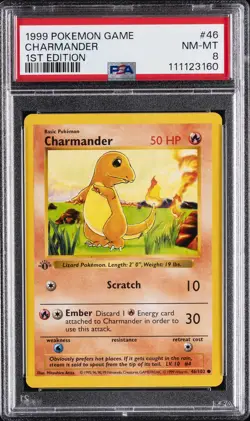 1999 POKEMON GAME 1ST ED #46 CHARMANDER PSA 8 - Image 1