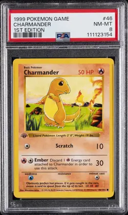 1999 POKEMON GAME 1ST ED #46 CHARMANDER PSA 8 - Image 1