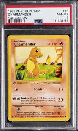 1999 POKEMON GAME 1ST ED #46 CHARMANDER PSA 8 - Image 1