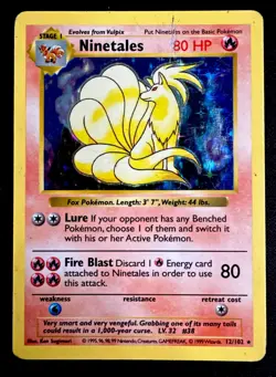 Ninetales 12/102 HP Shadowless WotC Base Set Holo Rare Pokemon - Image 1