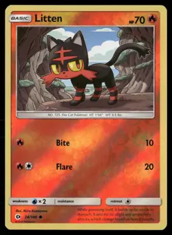 Litten 24/149 Common SM Base Set Pokemon Reverse Holo Moderately Played - Image 1