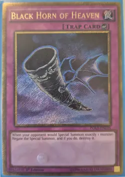 YuGiOh Black Horn of Heaven Gold Secret Rare 1st Edition PGL3-EN035 - Image 1