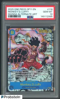 2025 One Piece Monkey D Luffy OP11 EN Manga Alternate Art PSA 10 GEM MINT - Image 1
