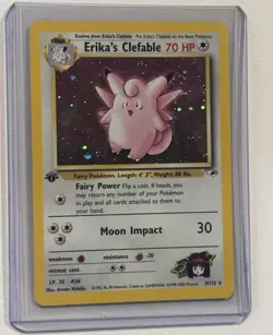 1st Edition Erika's Clefable 3/132 Gym Heroes Holo Rare Pokemon TCG SWIRL - Image 1
