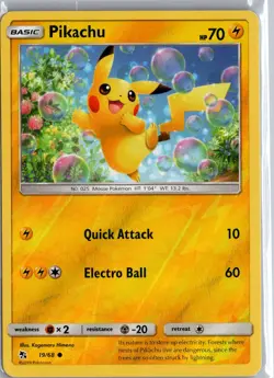 Pikachu 19/68 Common Hidden Fates Pokemon Reverse Holo Lightly Played - Image 1