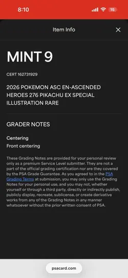 2026 POKEMON ASCENDED HEROES SPECIAL ILLUSTRATION RARE #276 PIKACHU EX PSA 9 - Image 5
