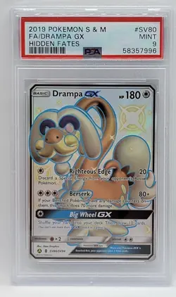 2019 Pokemon Sun & Moon Hidden Fates SV80 - PSA MINT 9 - Full Art DRAMPA GX - Image 1