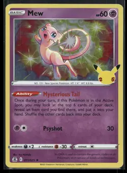 Mew 011/025 Holo Rare Celebrations Pokemon Holo Moderately Played - Image 1