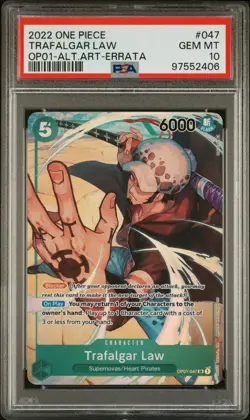 2022 ONE PIECE OP01-ROMANCE DAWN ALTERNATE ART-ERRATA #047 TRAFALGAR LAW PSA 10 - Image 1