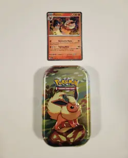 Pokemon Prismatic Evolutions Flareon TCG Mini Tin Sealed + Flareon Foil Card - Image 1