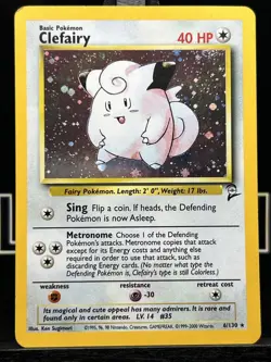 1999 Pokemon TCG Clefairy 6/130 Base Set Holo Rare Card Vintage WOTC SWIRL NM - Image 3