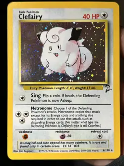 1999 Pokemon TCG Clefairy 6/130 Base Set Holo Rare Card Vintage WOTC SWIRL NM - Image 5