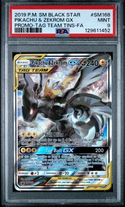 2019 POKEMON SM BLACK STAR PROMO #SM168 FULL ART/PIKACHU & ZEKROM GX PSA 9 - Image 1