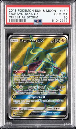 2018 POKEMON SUN & MOON CELESTIAL STORM #160 FULL ART/RAYQUAZA GX PSA 10 - Image 1