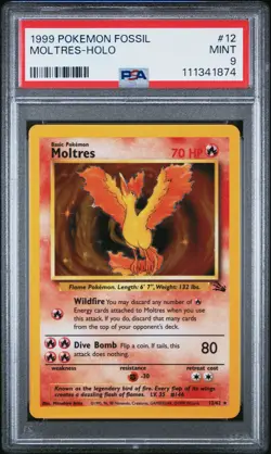 1999 POKEMON FOSSIL #12 MOLTRES-HOLO PSA 9 - Image 1