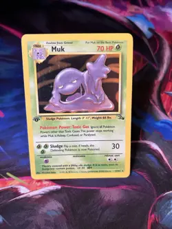 Pokemon Muk Fossil Holo Rare Card 13/62 First Edition MP - Image 1