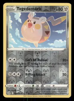 Togedemaru SWSH08: Fusion Strike #187/264 Uncommon Reverse Holo Pokemon LP - Image 1