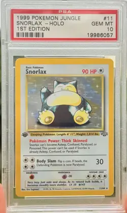 1999 Pokemon Jungle 1st Edition Holo Snorlax PSA 10 GEM MINT POP 76 11/64 - Image 1