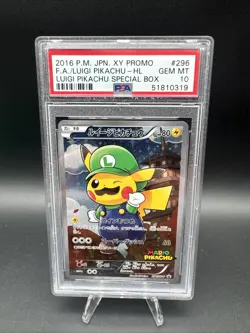 2016 Pokemon Japanese Promo Poncho Full-Art Luigi Pikachu 296/XY-P PSA 10 Gem - Image 1