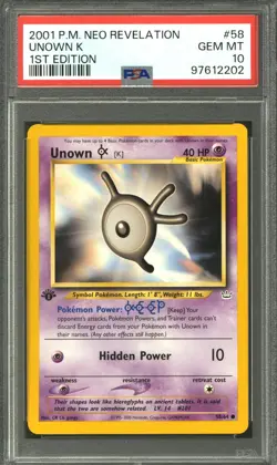 Pokemon Neo Revelation 1st Edition Unown K 58/64 PSA 10 GEM MINT - Image 1