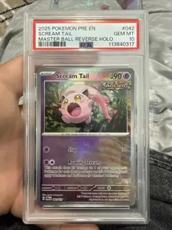 2025 POKEMON PRISMATIC EVOLUTIONS MASTER BALL REV HOLO #042 SCREAM TAIL PSA 10 - Image 1