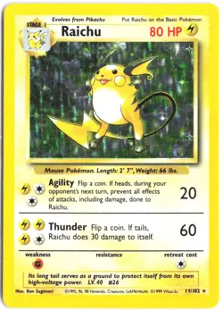 Raichu 14/102 Holo Holo Rare Base Set Unlimited Pokemon LP - Image 1