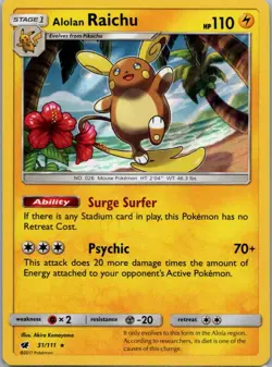 Pokemon TCG Alolan Raichu 31/111 Crimson Invasion Holo NM - Image 1