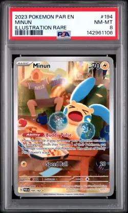 Pokemon TCG Minun 194/182 Paradox RIft Illustration Rare PSA 8 - Image 1