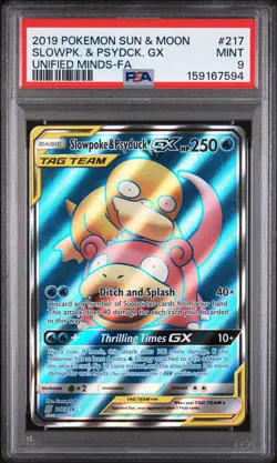 SLOWPOKE & PSYDUCK GX #217 PSA 9 2019 POKEMON SUN & MOON UNIFIED MINDS FULL ART - Image 1