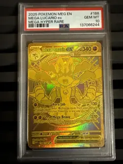 Pokemon 2025 Mega Lucario ex 188 Gold Hyper Rare Mega Evolution English PSA 10 - Image 1