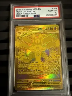 Pokemon 2025 Mega Lucario ex 188 Gold Hyper Rare Mega Evolution English PSA 10 - Image 2