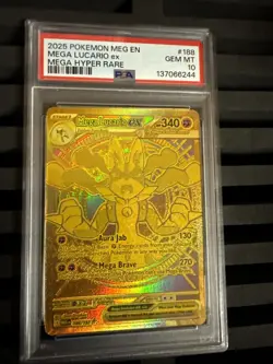 Pokemon 2025 Mega Lucario ex 188 Gold Hyper Rare Mega Evolution English PSA 10 - Image 3