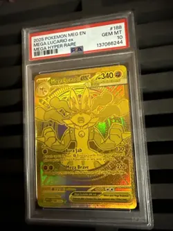 Pokemon 2025 Mega Lucario ex 188 Gold Hyper Rare Mega Evolution English PSA 10 - Image 4