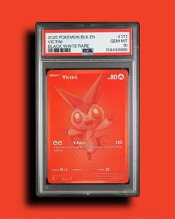 2025 Pokemon Black Bolt EN Victini 171 Black White Holo Rare PSA 10 GEM MINT - Image 1