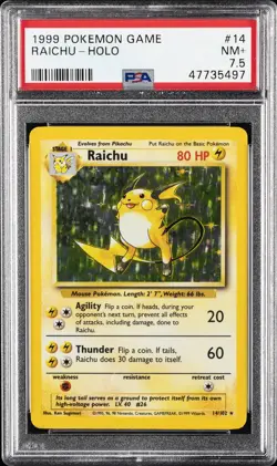 1999 POKEMON BASE SET UNLIMITED #14 RAICHU-HOLO PSA 7.5 - Image 1