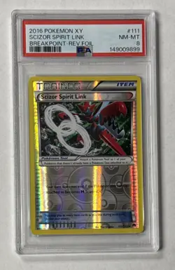 2016 Pokemon XY Scizor Spirit Link Reverse Foil Breakpoint #111 PSA 8 NM-MT - Image 1