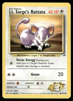 Pokemon Cards Lt. Surge's Rattata 82/132 UNLIMITED Gym Heroes WOTC Common NM - Image 1